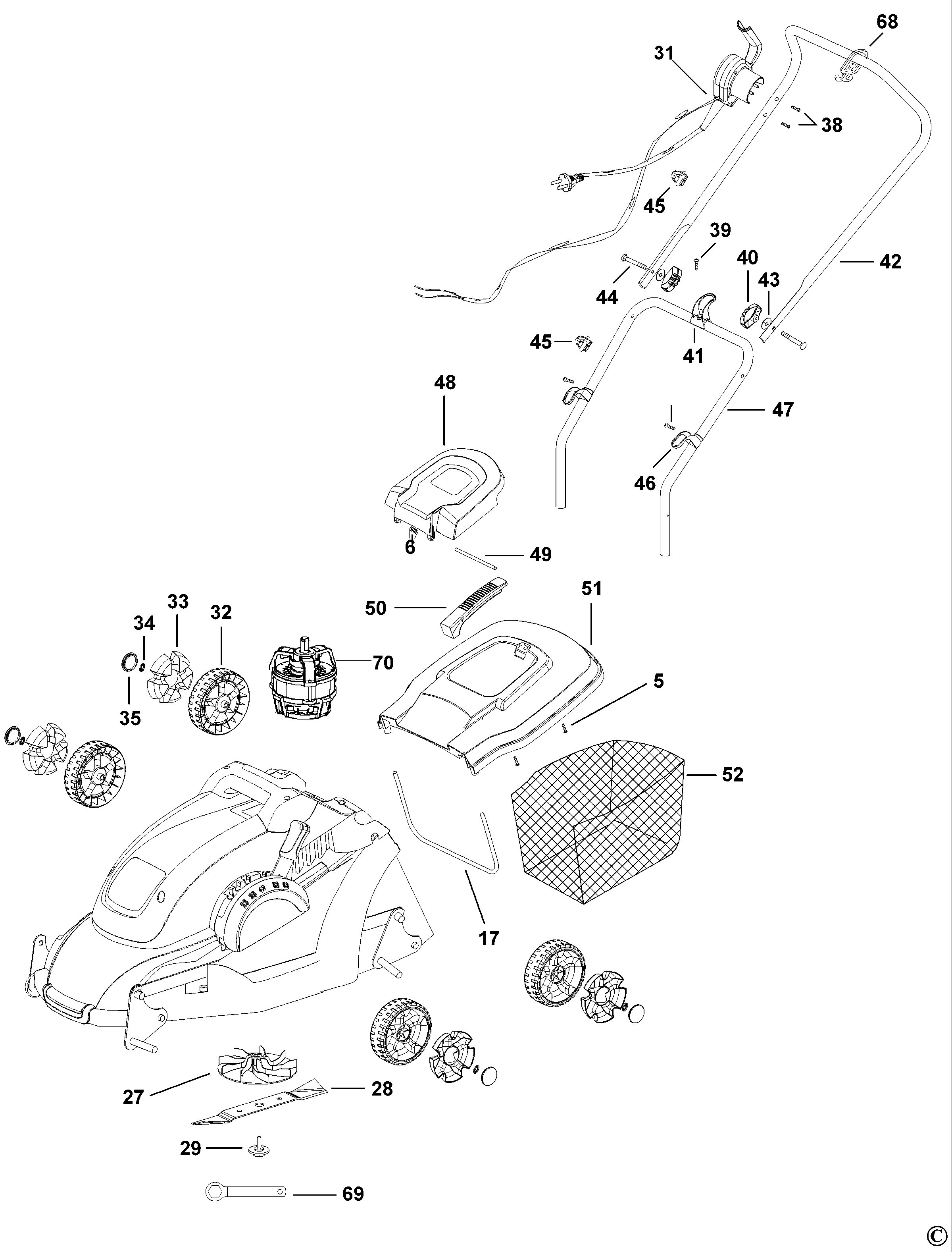 Default Diagram and Parts List for GR3800-B3 Type 1 Black and Decker Lawn Mower